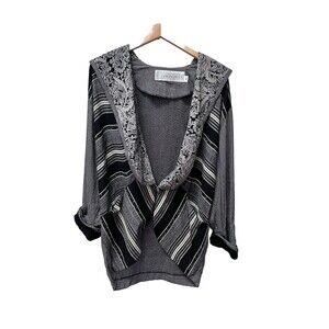 Vintage 90s Women Componix Marsha Brander Sz 8 Black Gray Avant Garde Artsy